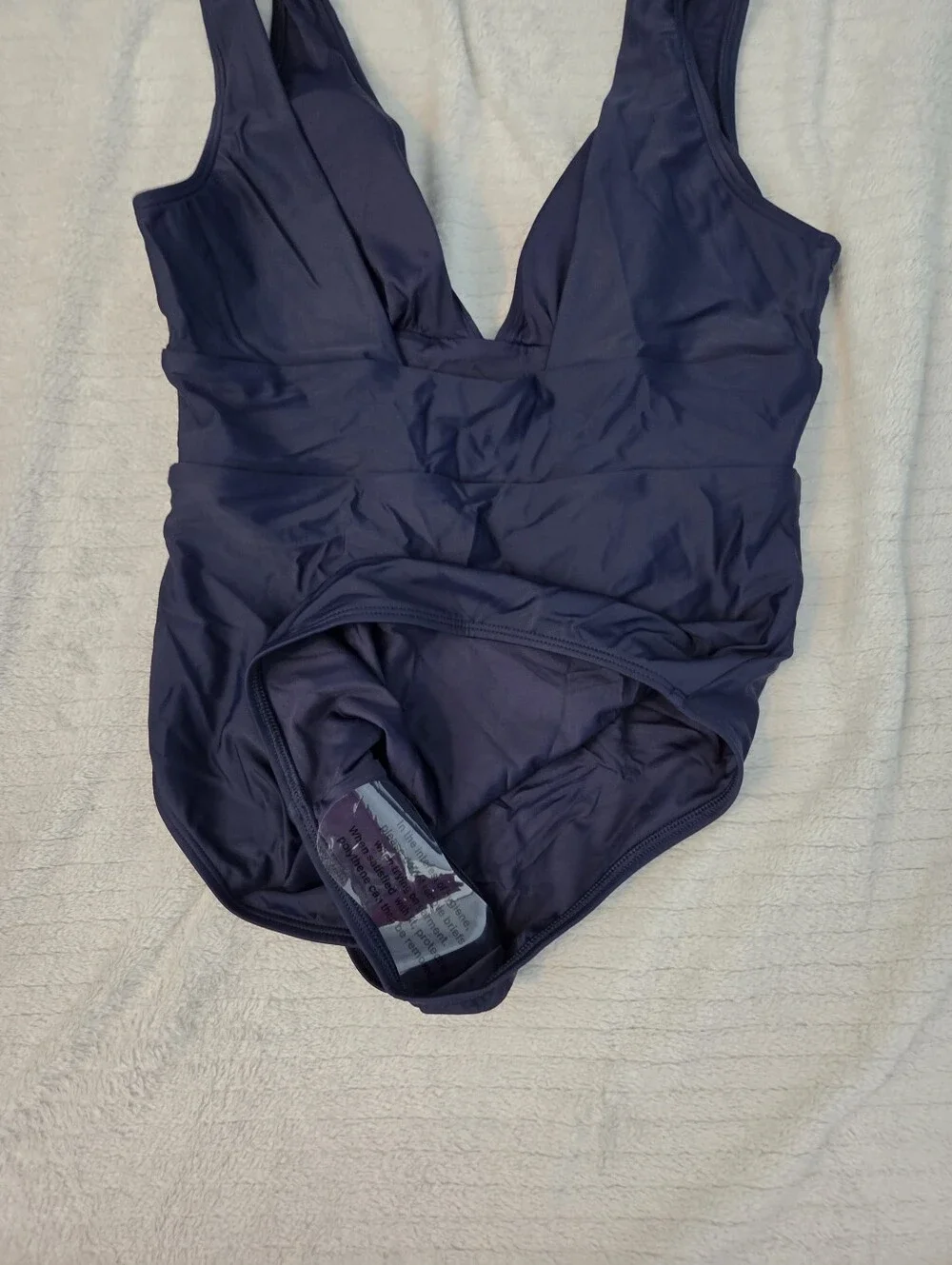 Quince Navy V-Neck One-Piece Swimsuit Italian Plunge Medium